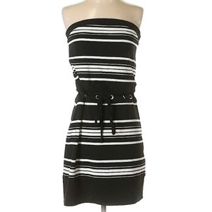Black and White Striped Strapless Dress XS